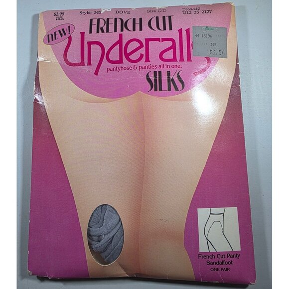 French Cut Underalls Silks Pantyhose & Panty All-In-One Dove Size C Sandalfoot - Picture 1 of 3